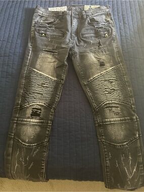 Size 30/32 Men's Black Skinny Distressed Industrial Indigo Jeans from Buckle